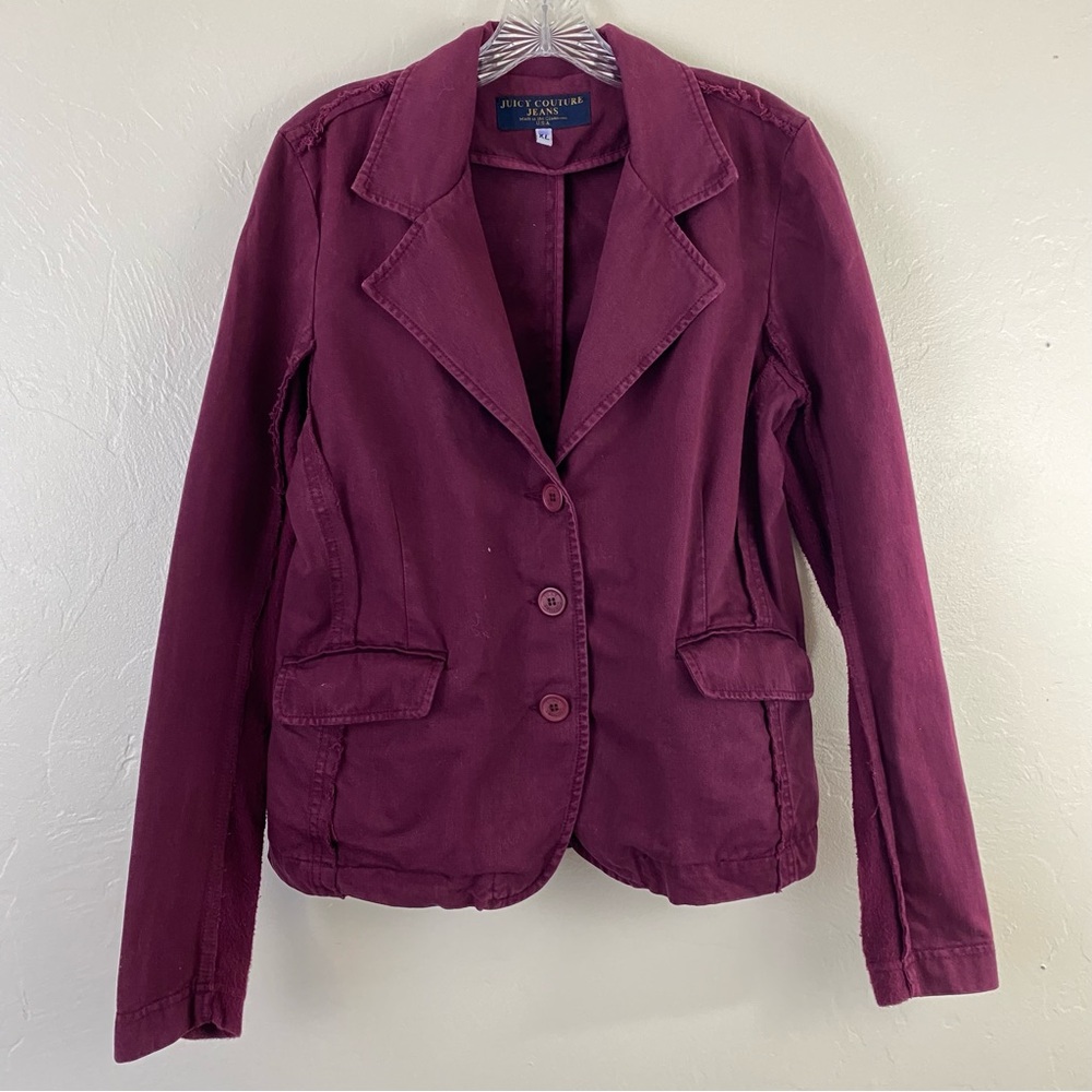Juicy Couture Jeans Size XL Burgundy Red Button Down Full Sleeve Blazer Jacket